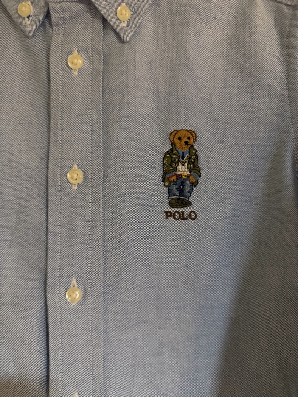 Polo by Ralph Lauren Oxford Button-Down Shirt in Light Blue with Bear Emblem - Picture 2 of 3